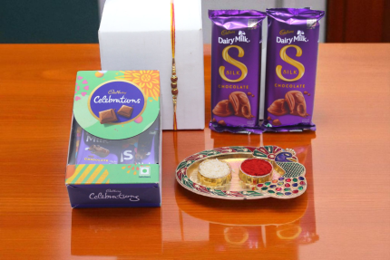 Rakhi Bliss Box – Rudraksha Rakhi with Silk & Celebrations