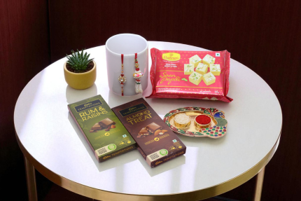 Premium Bhaiya Bhabhi Rakhi with Soan Papdi & Cadbury Temptations