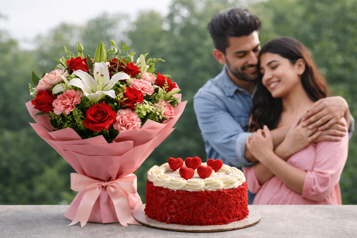Flower delivery in Navi Mumbai with fresh flowers and cake by YHOJA