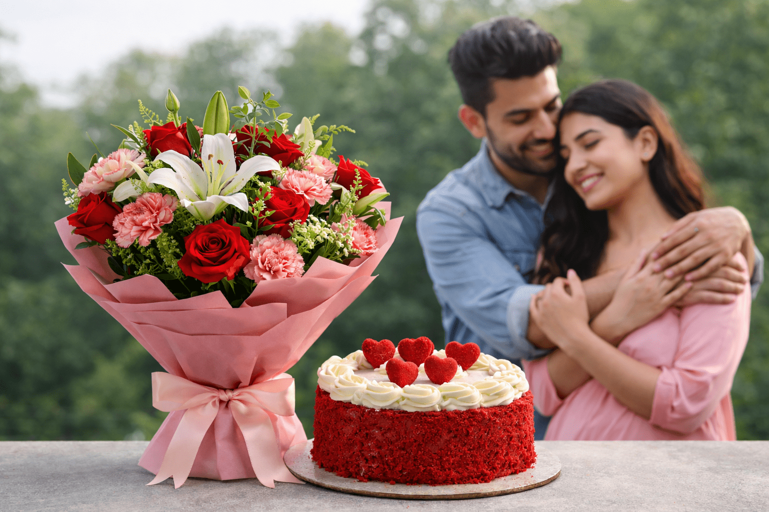 Flower delivery in Navi Mumbai with fresh flowers and cake by YHOJA